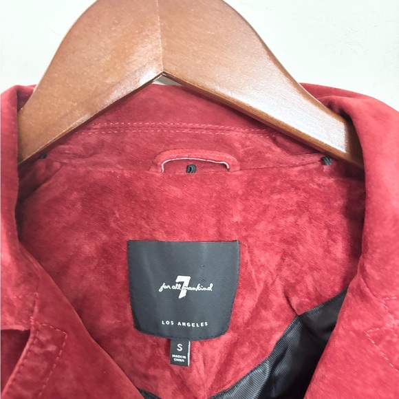 7 for all mankind red suede leather moto jacket size SM - Picture 2 of 4